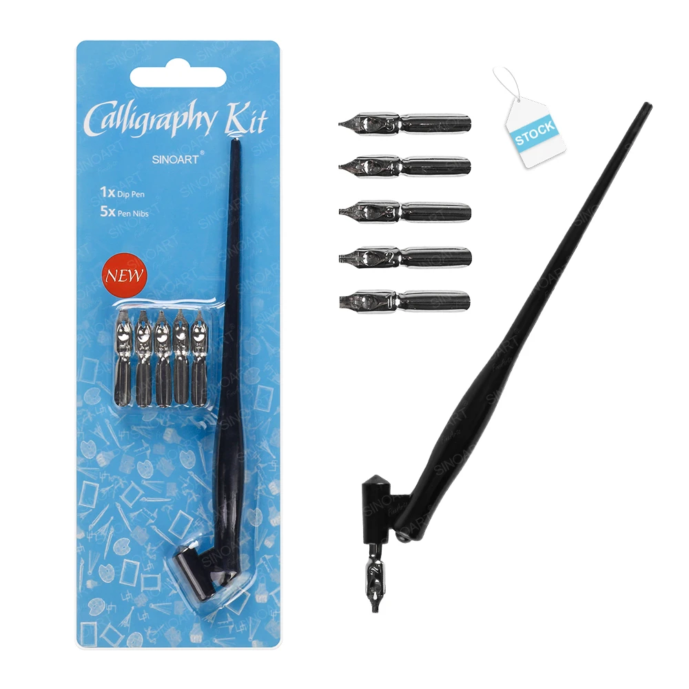 SINOART 5 Pen Nibs 1 Dip Special Shape Design Calligraphy Plastic Handle for Writing Kit
