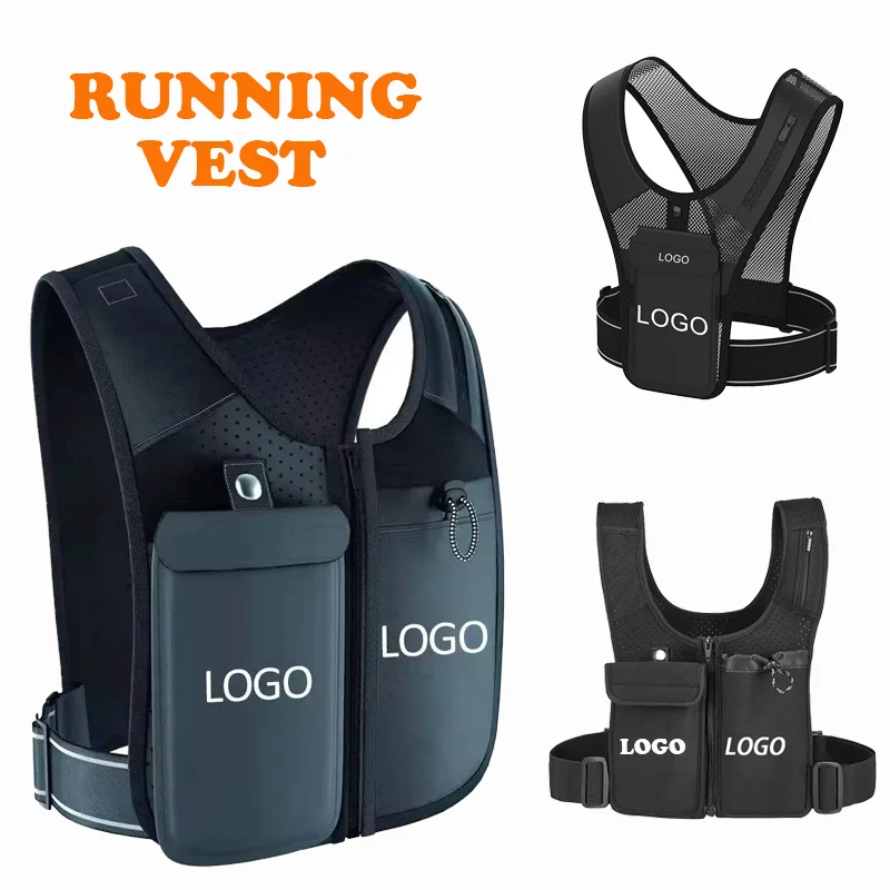 Custom breathable Waterproof Reflective Hydration backpack Bottle Chest Pack Phone Holder Running Vest Hydration Running Vest