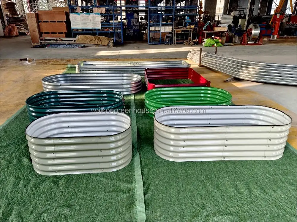 Olive Green Raised Garden Planter Box Vegetables Flowers Ground Modular Corrugated Metal Garden Bed