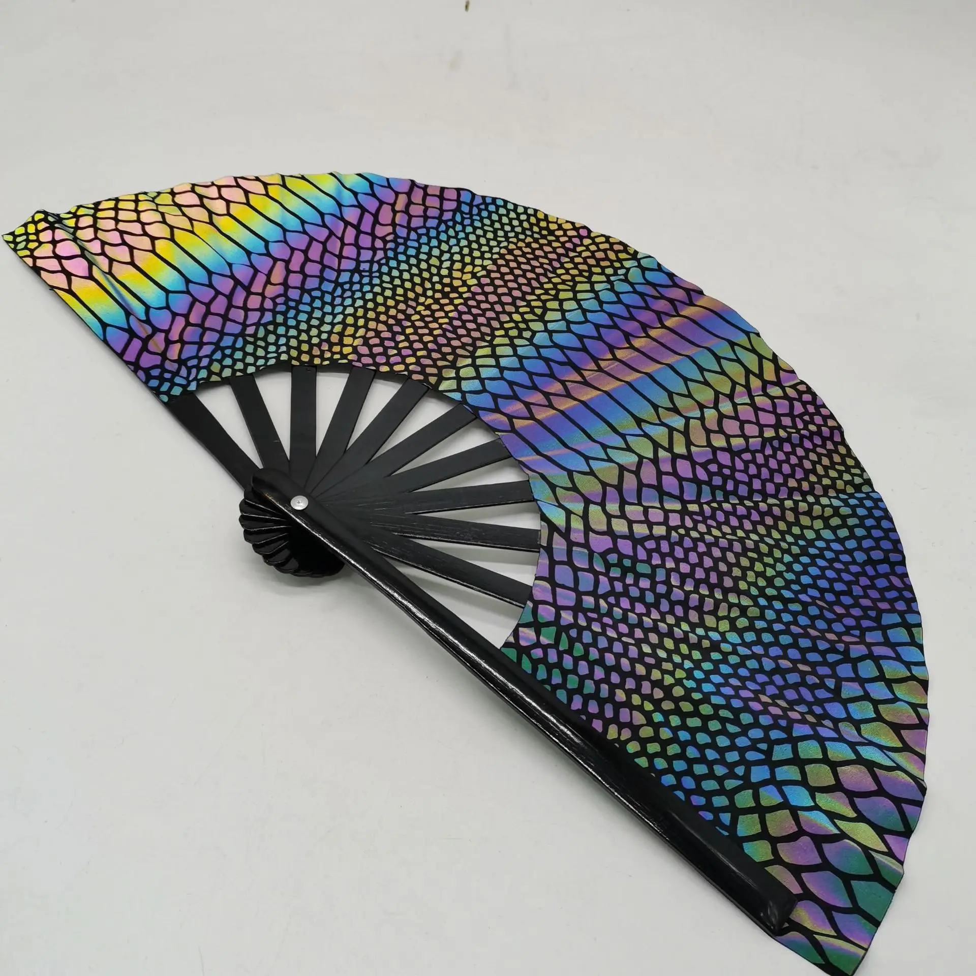 BSBH Cheap Price 33cm Holographic Large Bamboo Folding Clack Hand Fan For Men Women Hand-held EDM Rave Festival Gift Party Fans