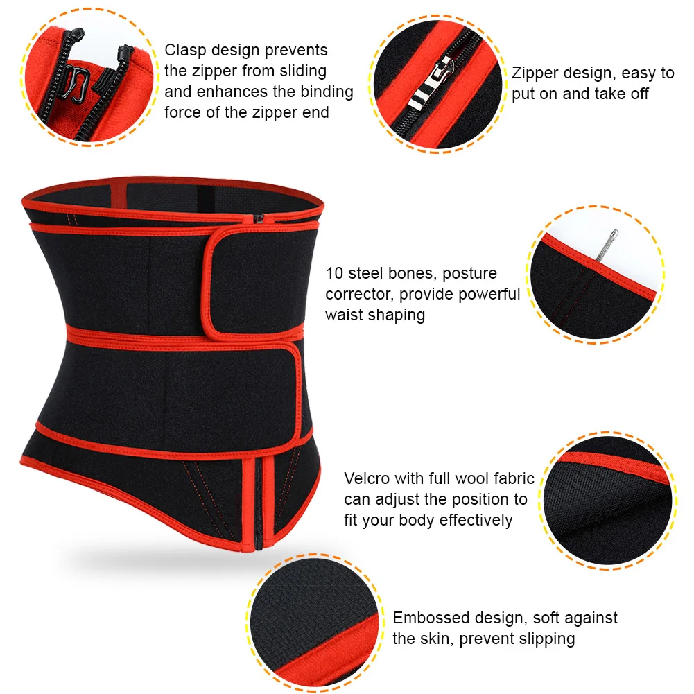 HEXIN New Custom Logo Sbr Lining Women Tummy Control Compression Double Waist Trimmer Belt Workout Neoprene Waist Trainer Shaper