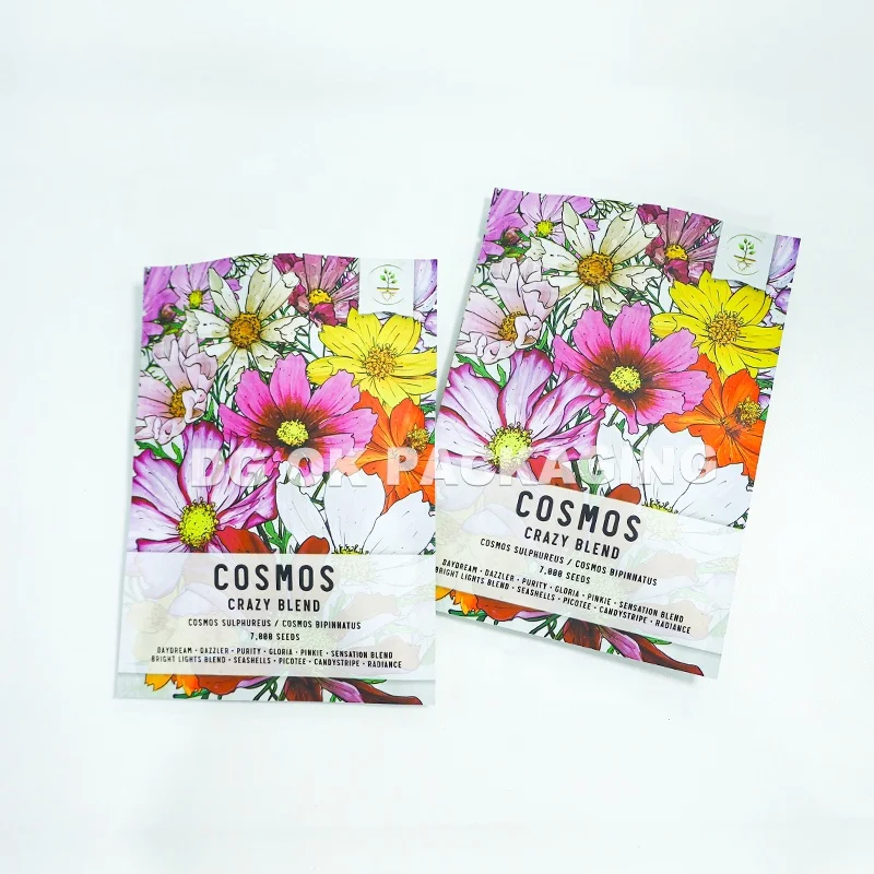 Custom  Food Grade Zipper Top Plastic Bag Flower Seeds Packaging Bags Three Sides Seal Bag