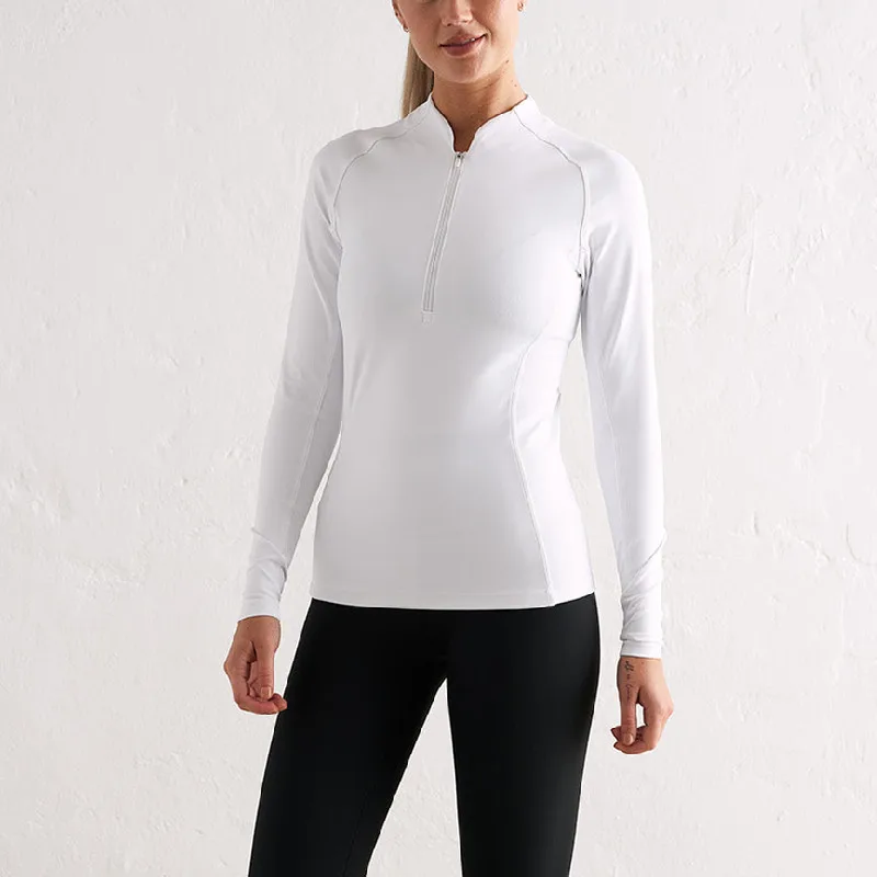 Hot Sale Spring Simple  Nylon Spandex 1/4 Zipper Long Sleeve Crop Tops Casual Streetwear Tshirt For Women