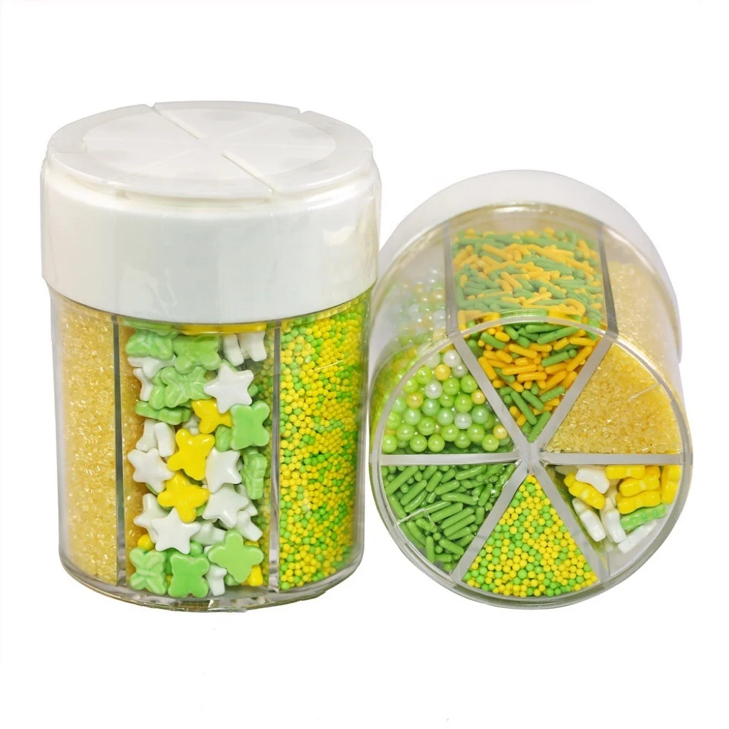 Small 6 cells Colors Sugar Sprinkles Plastic Spice Bottle 6 in 1 Compartment Jar Medley Baking chamber shaker