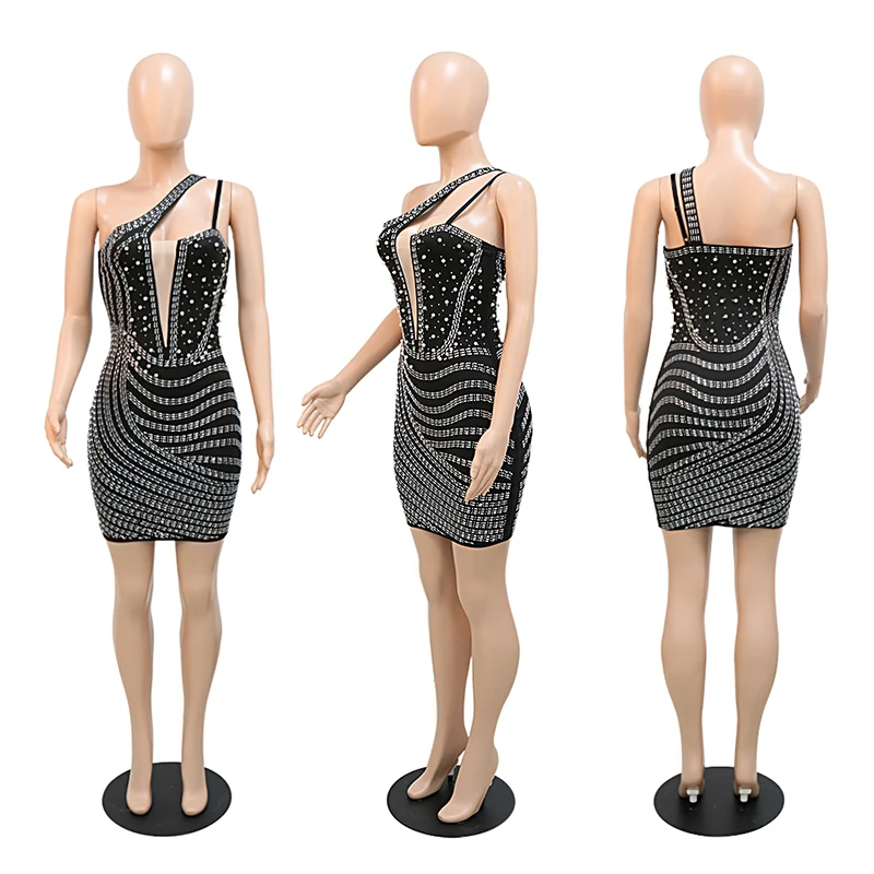 Custom womens skirts Sleeveless Suspender Lace insert rhinestone sexy Club womens dresses