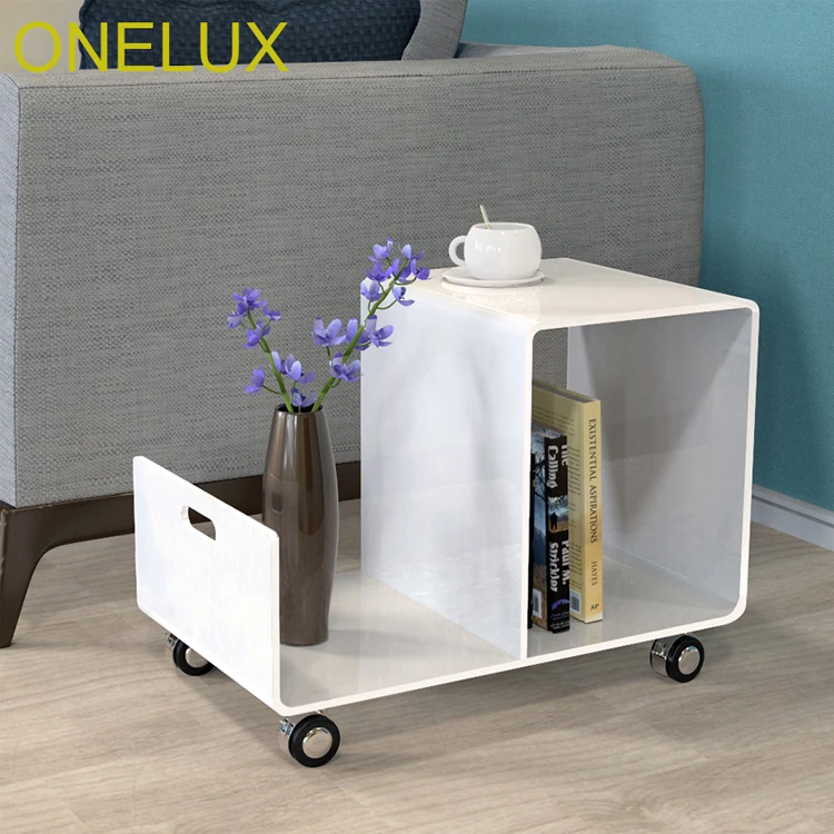 Waterfall Acrylic Occasional Side Tea Table On Wheels