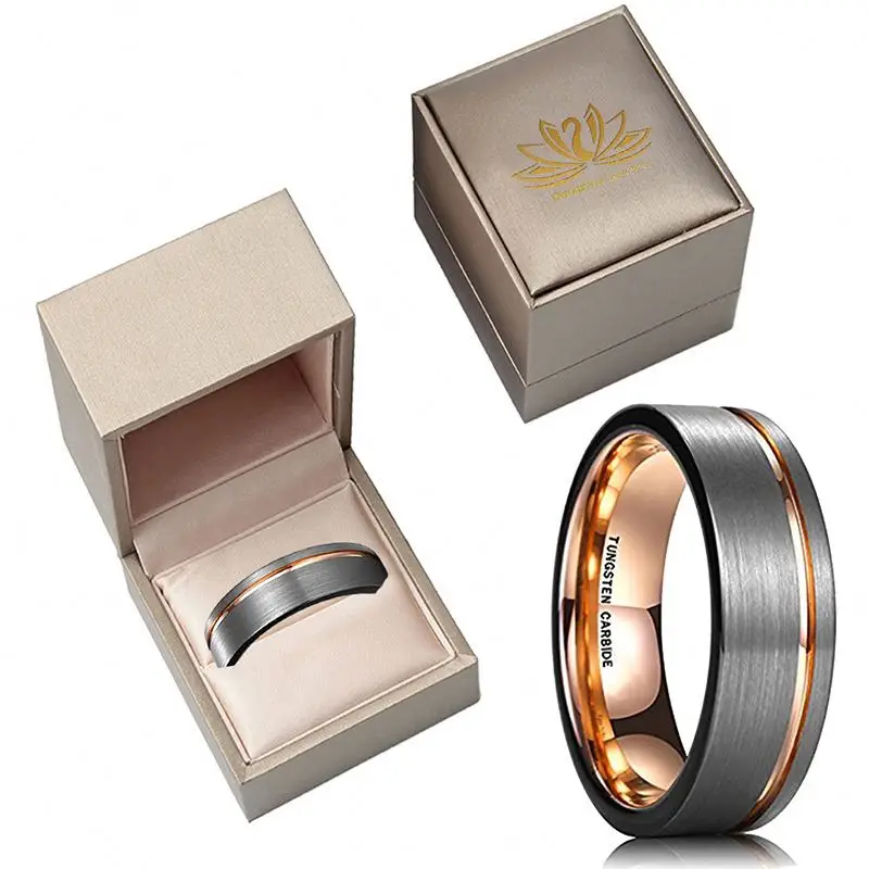 Custom Rings Tri Colors Tungsten Ring Men 4/5/6/7/8/9mm Flat Men Wedding Band Engraved Inner Polishing Manufacturer