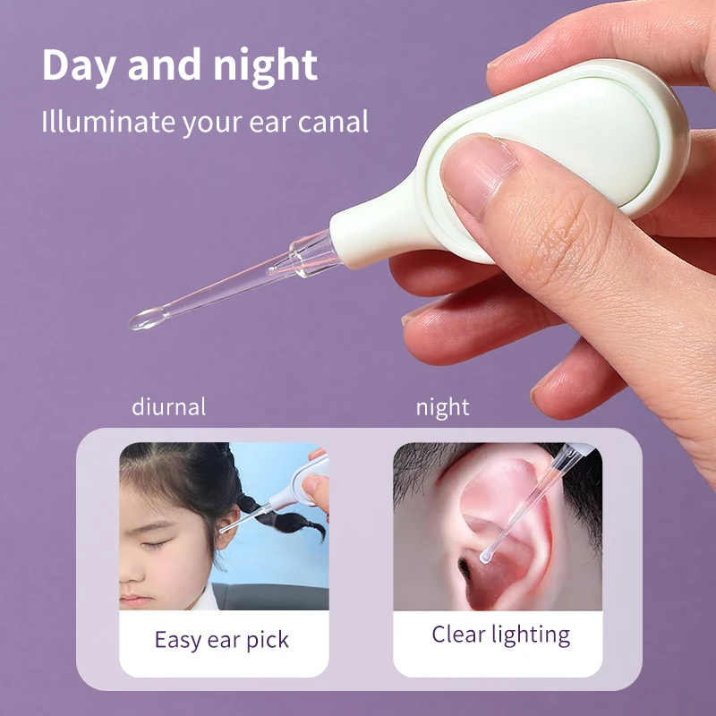 LMLTOP 3 in 1 chinese plastic ear pick cleaning lighted earpick with light sticky ear picking kit hand pick ear wax SY558