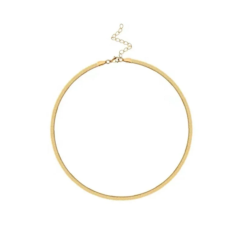 VEROMCA 6mm Hot Selling 18K Gold Plated Snake Bone Necklace Stainless Steel Flat Snake Chain in Stock