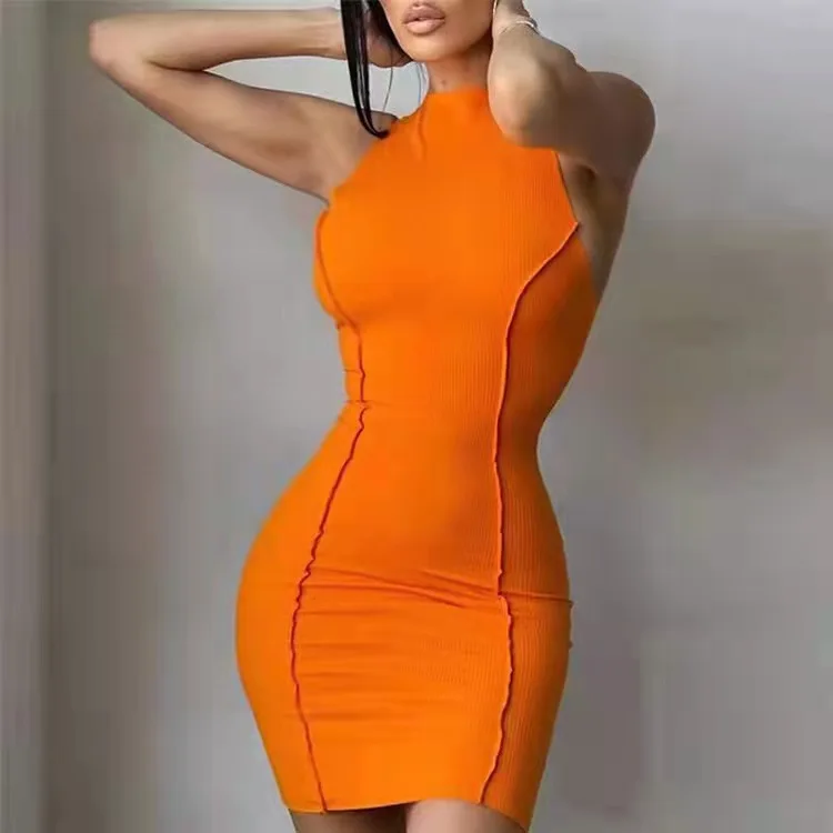 2022 New Fashion Summer Women Sleeveless Bodycon Mini Dresses Female Casual Solid Color Clothes Sexy Short Dress