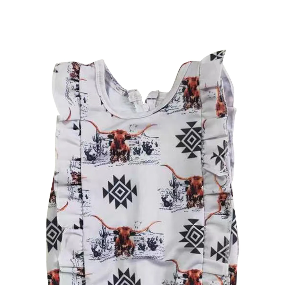 SR0044 Calf print white swimsuit high quality wholesale girls swimwear