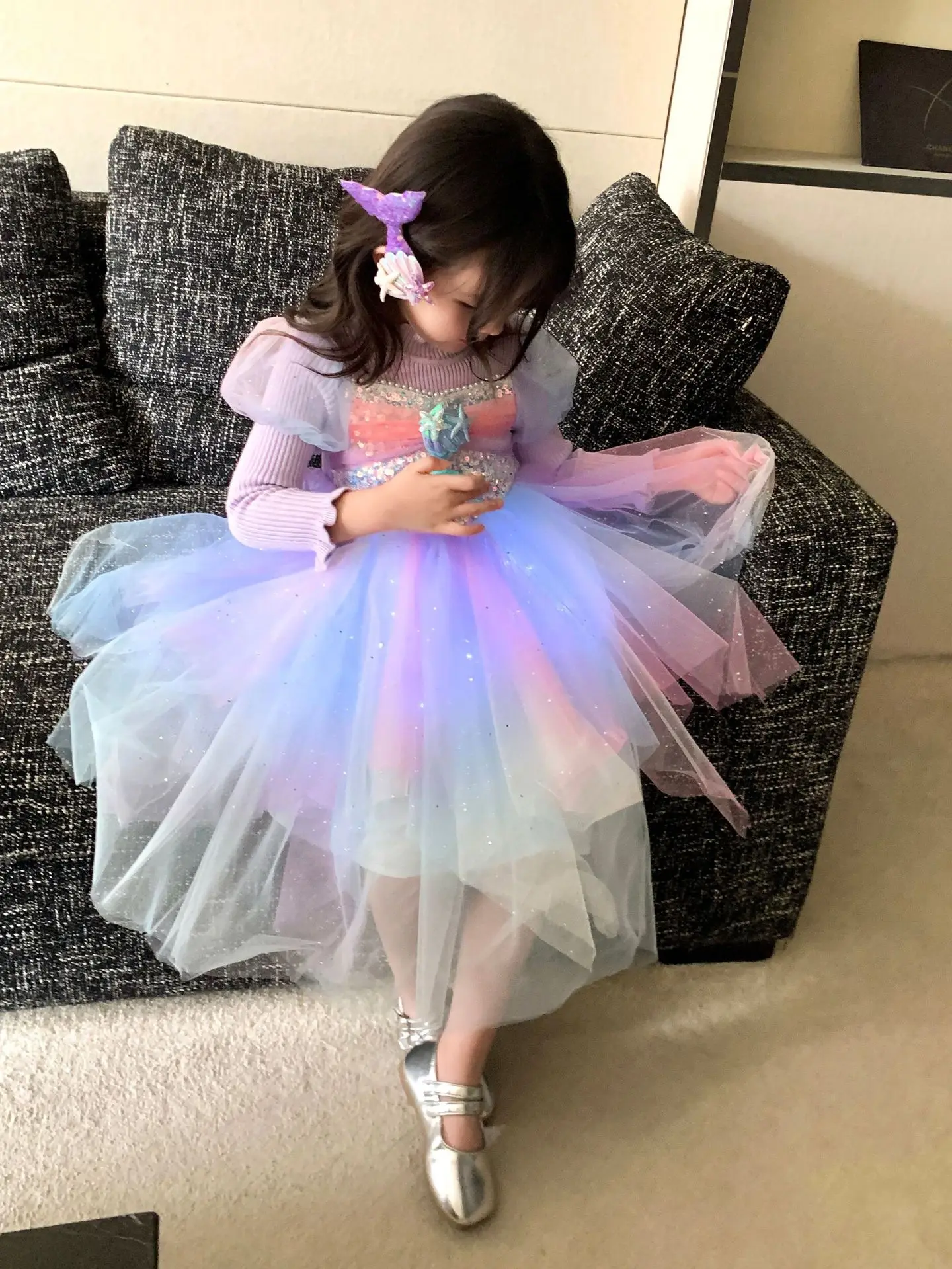 Custom Printed Toddler Girl Christmas Dress Floral Design Kids Dress for Autumn Season