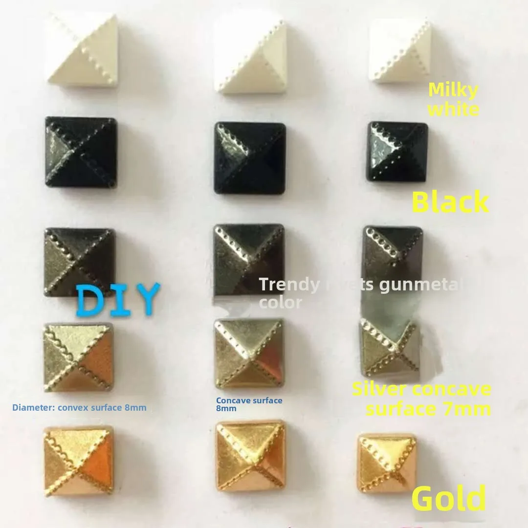 Handmade concave convex square rivets for clothing shoes hats packaging DIY accessories 8mm head diameter plating techniques