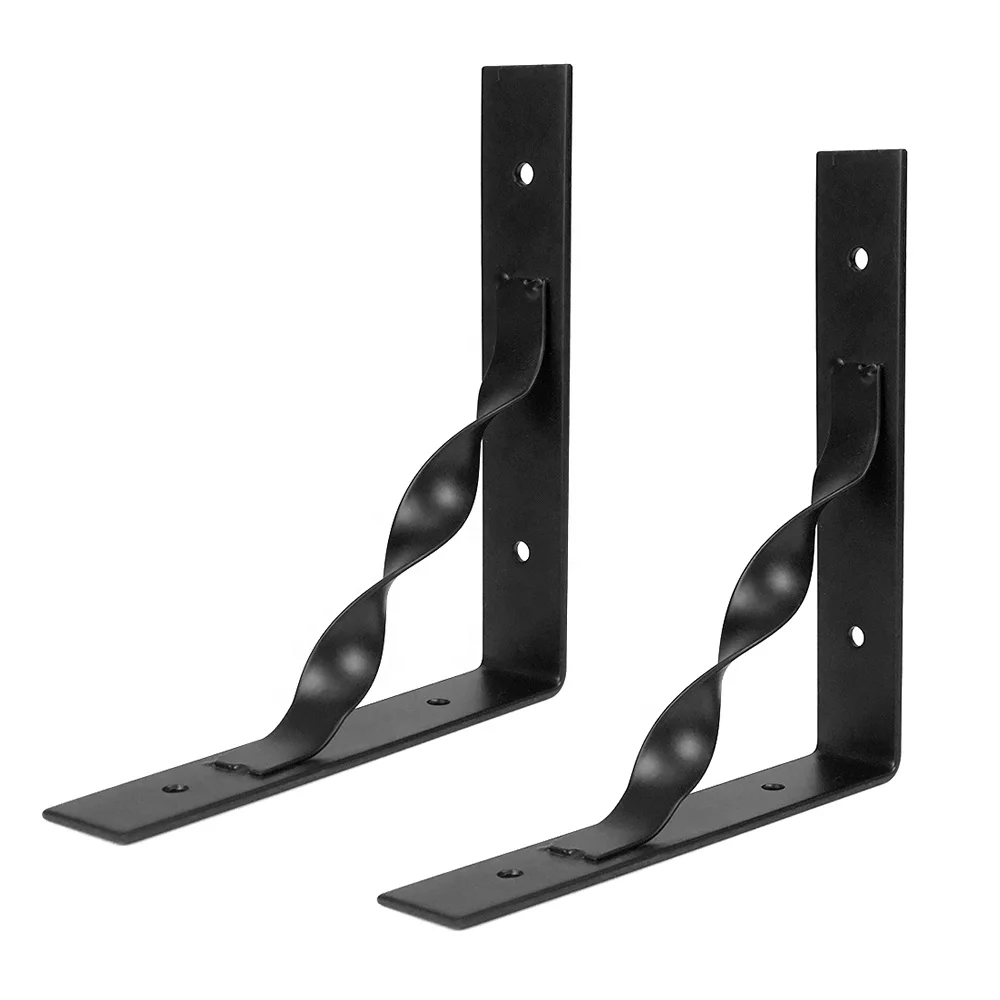 New Design Twisted Wall Shelf Bracket Metal Floating Black Shelf Bracket Heavy Duty Home Office Decorative Triangle Wall Shelf