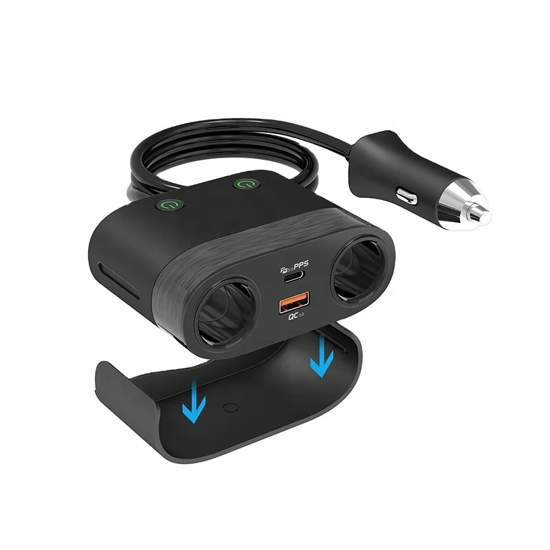 HUNDA 2020 Best Selling 120W USB Type-C QC3.0 Quick Charging Multi Ports Charger Cigarette Socket Fast Charging Power Adapter