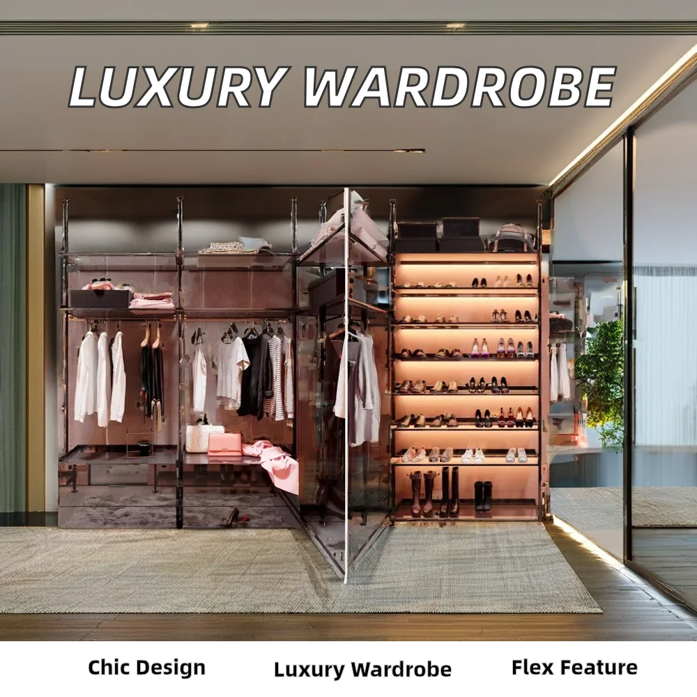 Italian Style Luxury Built-In Bedroom Furniture Latest Guarda Roupa Wall Cabinet Closet Design Metal Wardrobe for Hallway