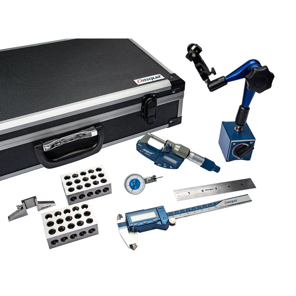 Dasqua 7Pcs Measuring Set 150mm Digital Caliper Micrometer Steel Rulers Depth Base Dial Test Indicator Precision 1-2-3 Blocks