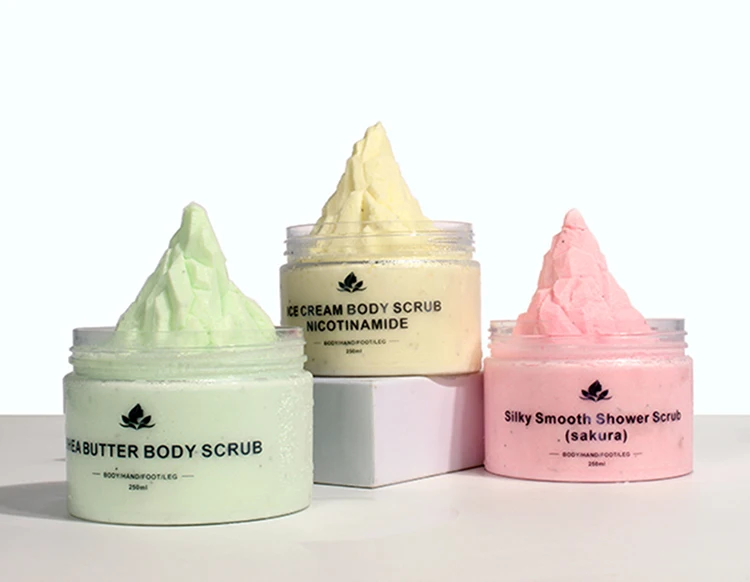 Private Label Custom Logo Natural Exfoliating Vegan Fruit Silk Smoothing Body Scrubs