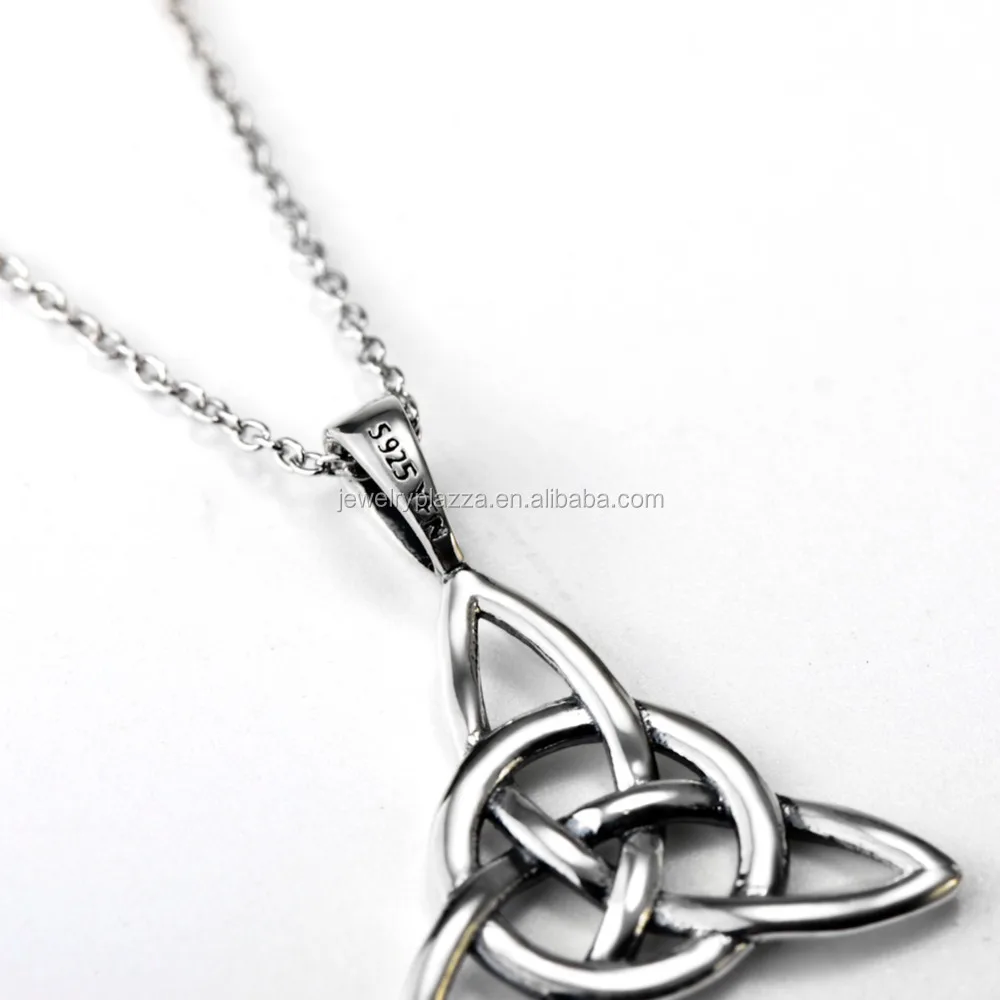 Fine Jewelry 925 Sterling Silver Triangular Celtic Knot Amulet Pendant Necklace