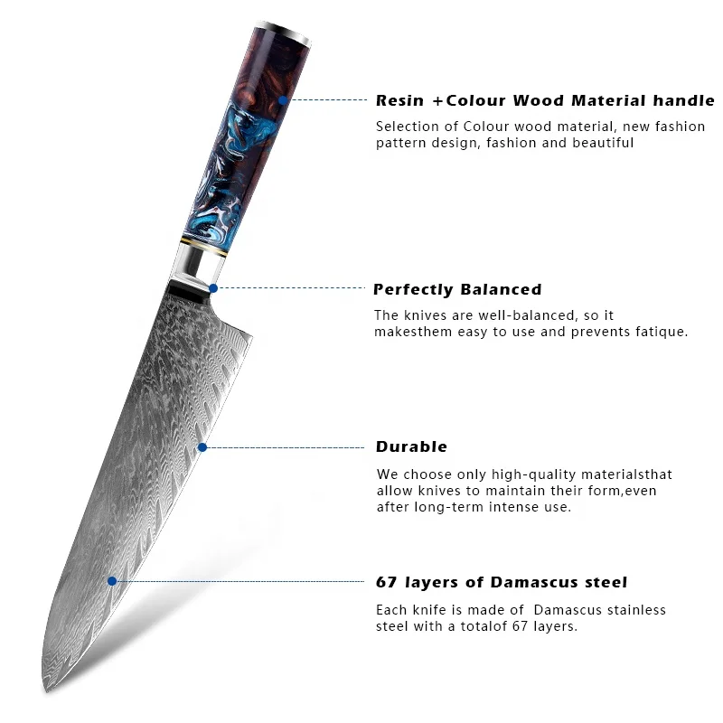custom tactical Damascus stainless steel utility set  kitchen knife