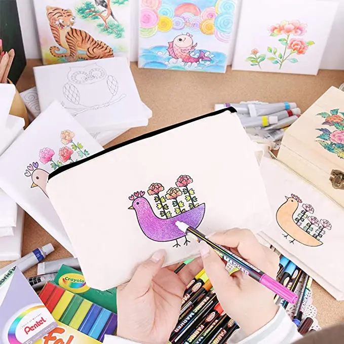 Custom logo portable canvas pencilcanvas pencil case for kids