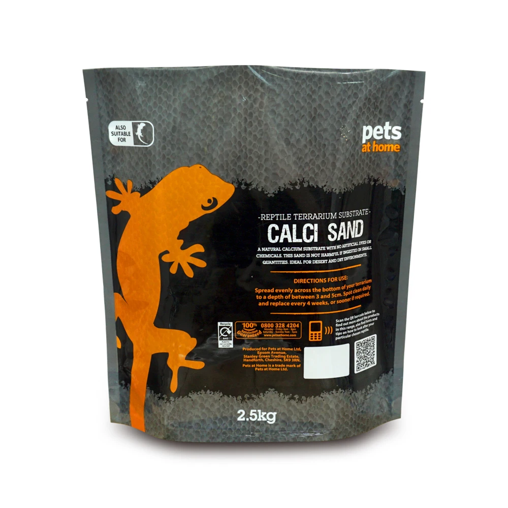 design smell proof stand heat seal ziplock packaging candy custom printed mylar bags with window for CALCI SAND 2.5 kg 5 kg