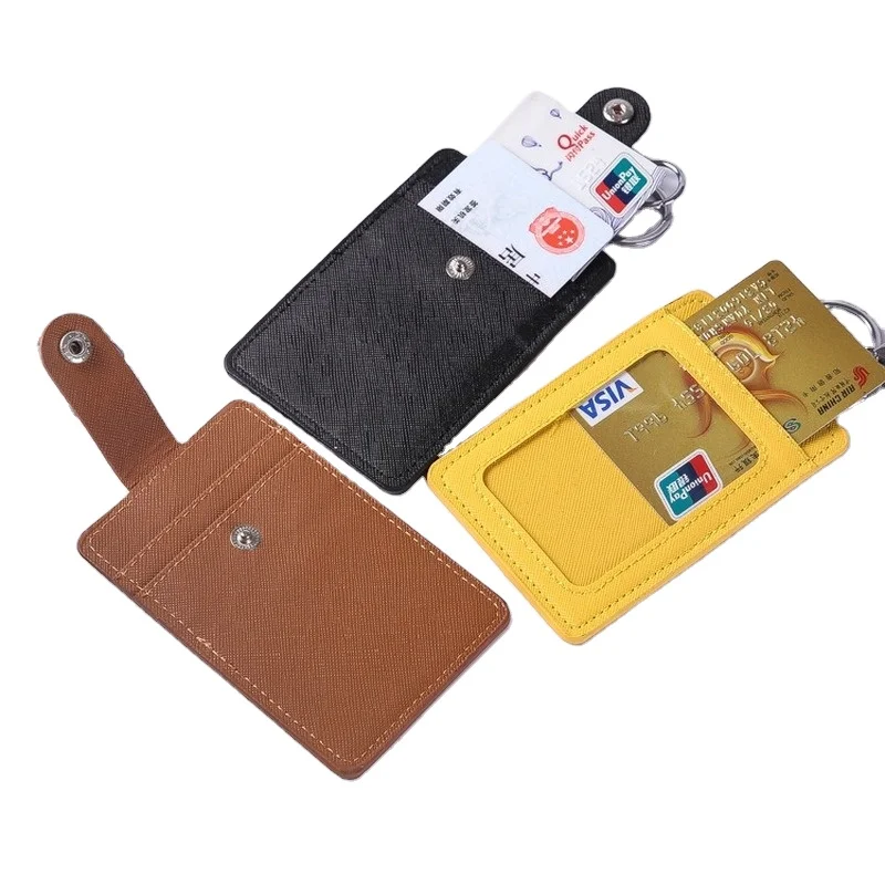 New PU Leather Vertical ID Badge Card Holder Portable Bus Card Credit Card Holder With Keychain