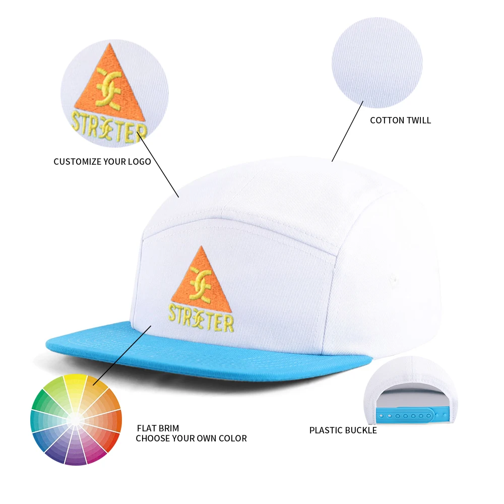 Custom Outdoor Activities Sports Unstructured Running 5-Panel Hats Cycling Cap, Flat Brim Cotton Camp Camper Hat