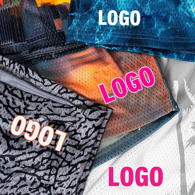 OEM Custom Logo For Men All Over Print Sublimation Polyester Jogger Casual Double Layer Mesh Shorts