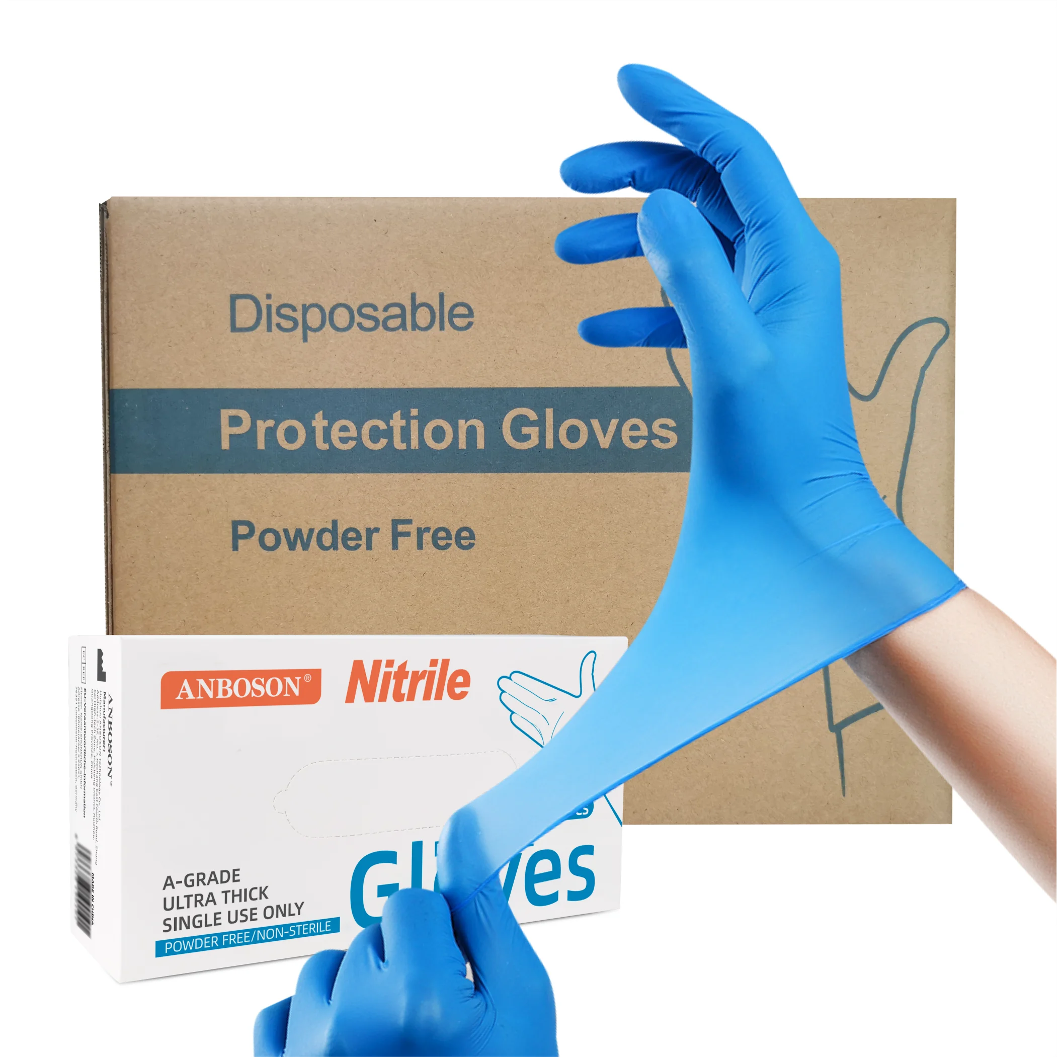 Heavy Duty  Non Sterile  Powder Free Rubber 100 Count Box Food Safe Blue Nitrile Gloves