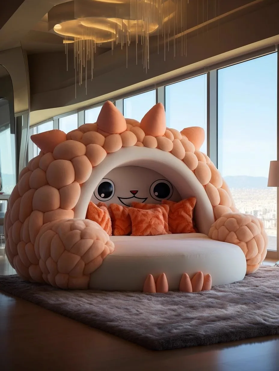 Kids Cartoon Children Fabric Bed Internet Celebrity Monster Creative Shape White Girl Princess Bed House round Bed for Kids