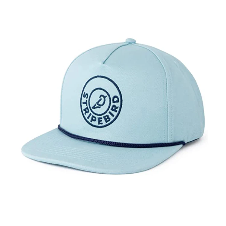 custom logo 5 panel rope on flat brim bill embroidery sport snapback hat wholesale rope on brim vintage acrylic snapback hats