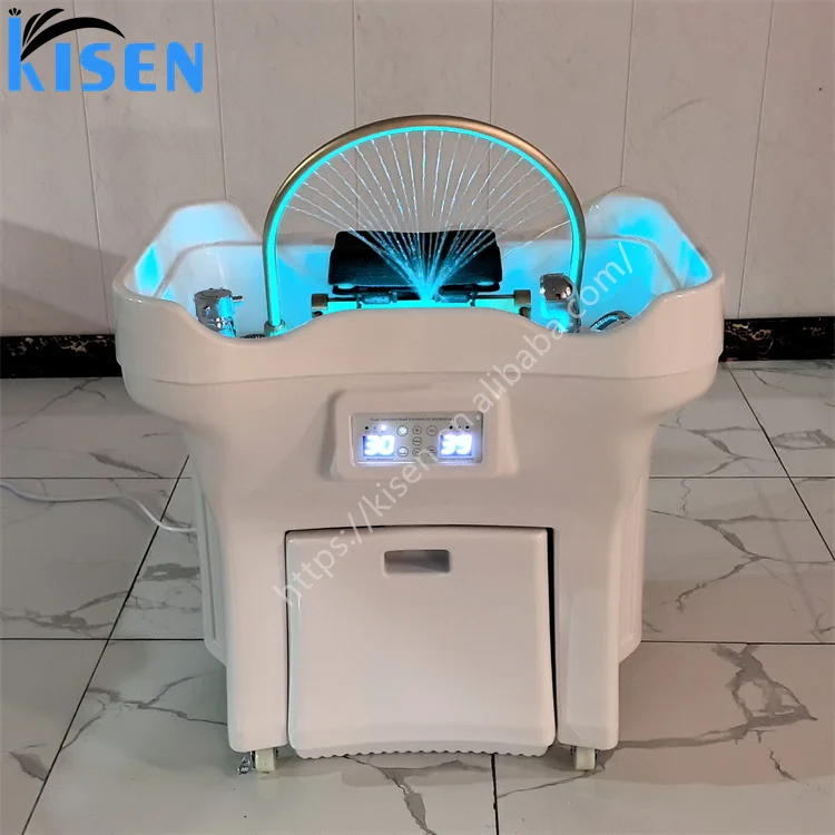 Kisen Good Quality Hot Control Panel For Bed Head Spa Shampoo Chairs Set Hair Salon Furniture No Pluming With Two Tanks