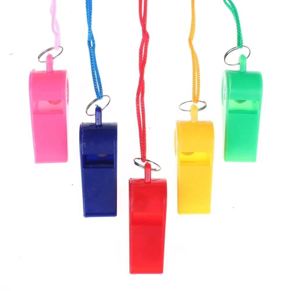 cheap wholesale stock plastic sports whistle with Lanyard, Loud Crisp Sound referee emergency Whistle