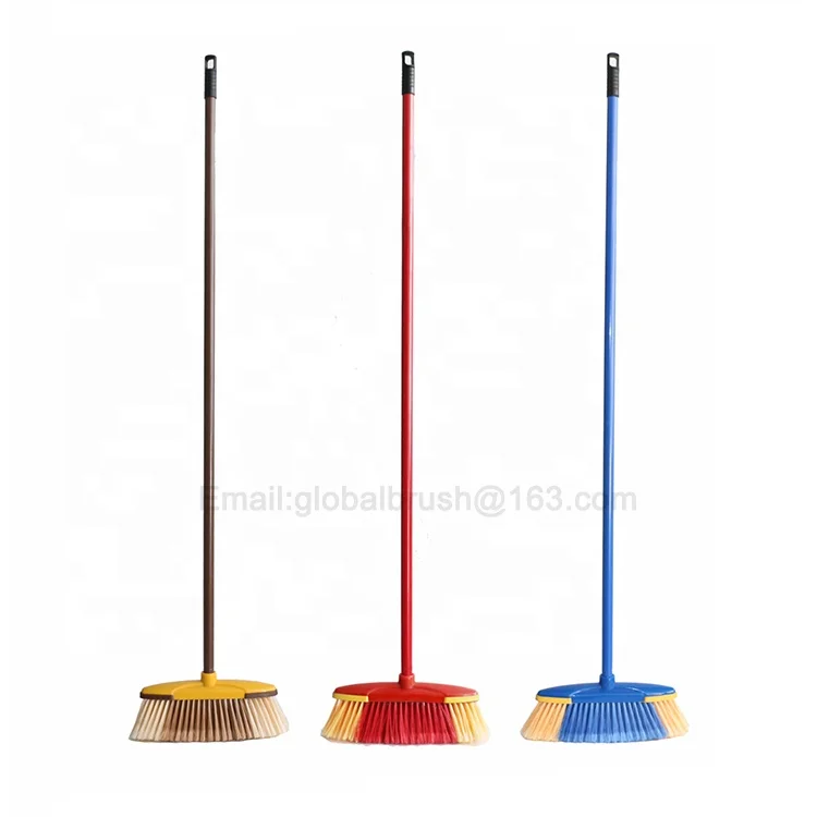 Item No.0153  Chilean market plastic soft bristle escoba with iron long handle plastic household use soft brush