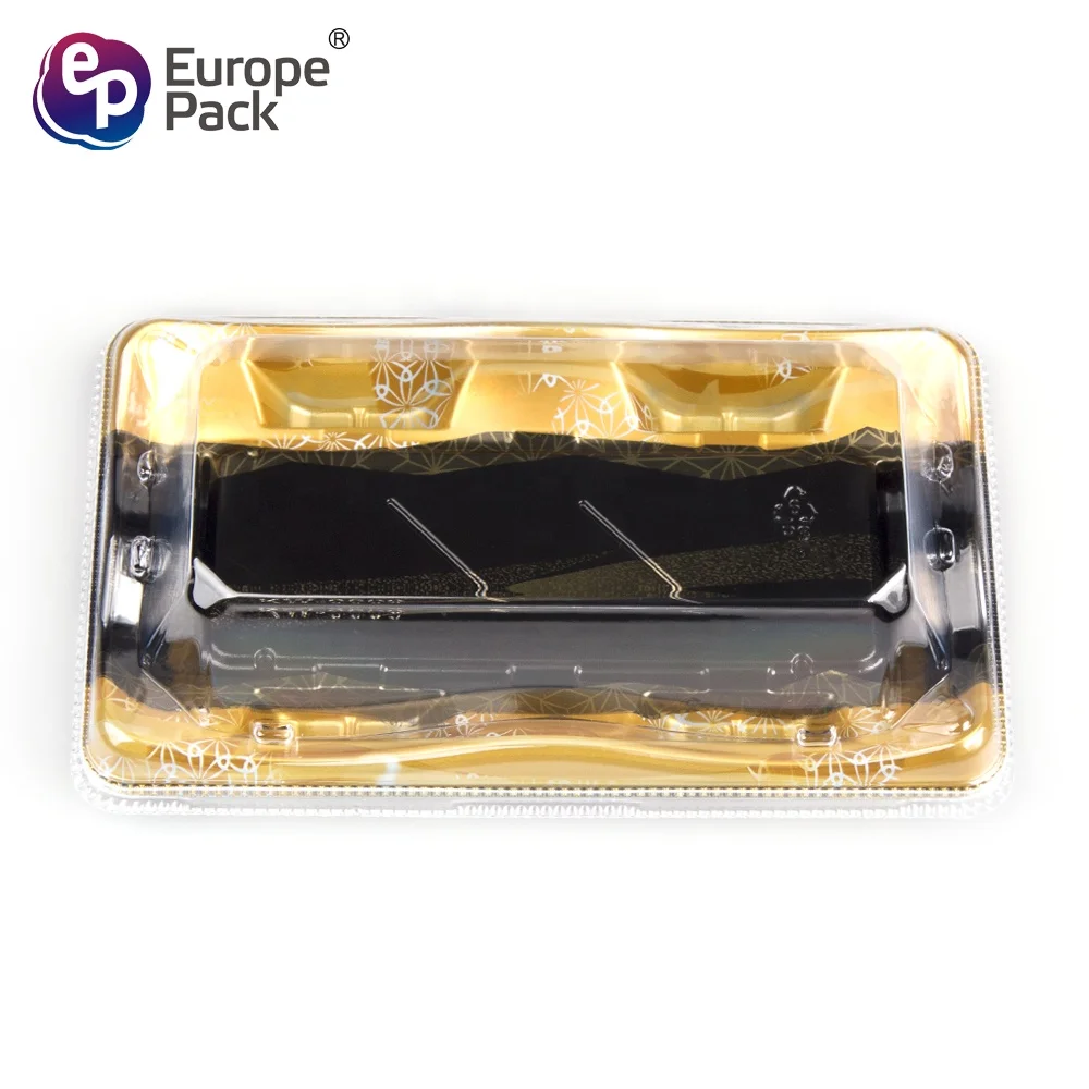 High quality disposable square shape sushi food packing tray with clear lid