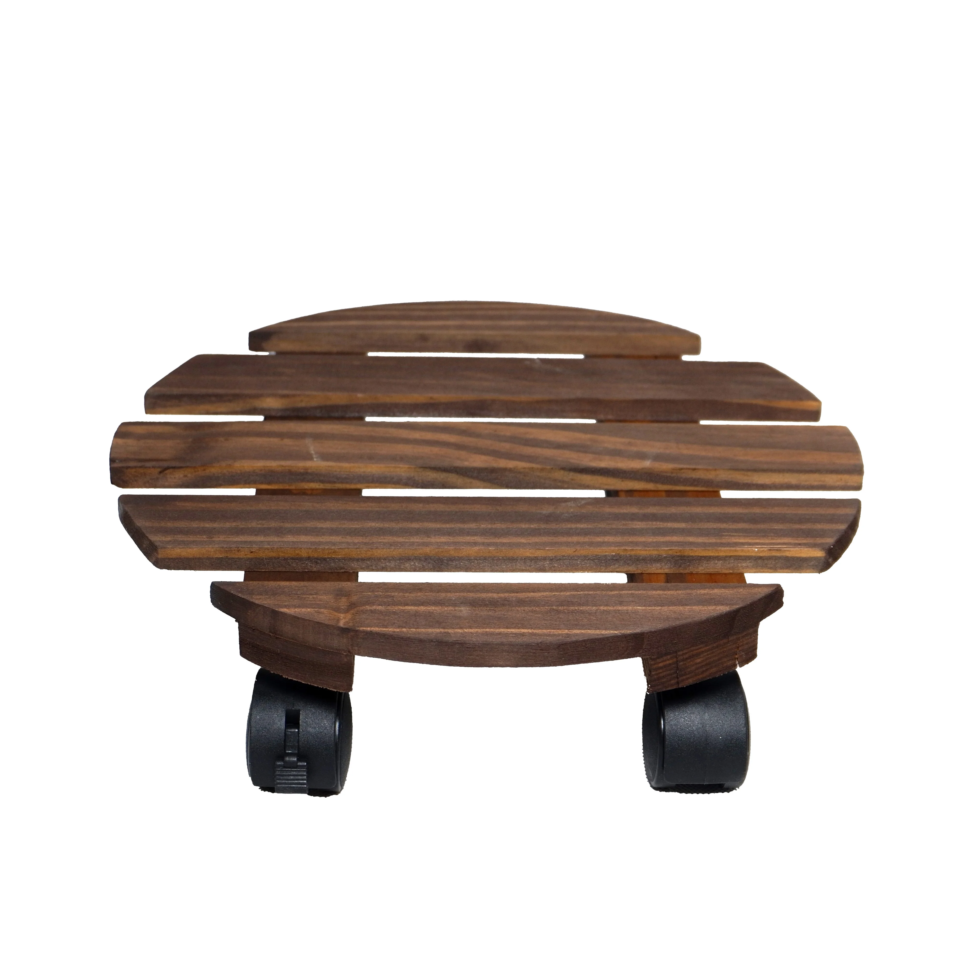 Outdoor Wooden Plant Pot Caddy With Wheels Round Wood Wheeled Planter Trolley Mover Stand