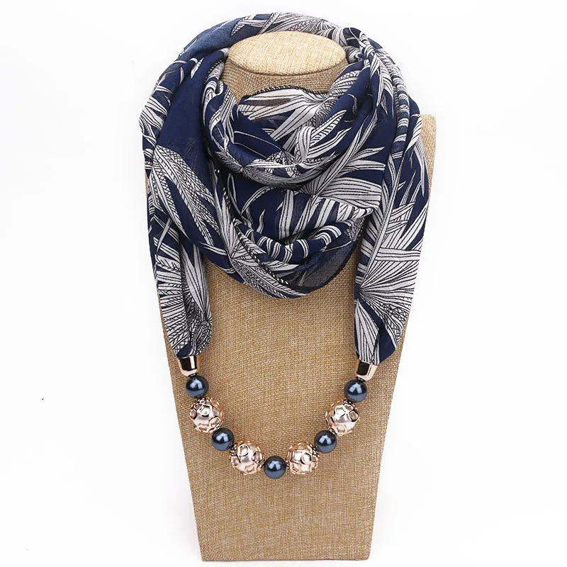 2020 Beaded Pearl scarf women chiffon necklace scarf in Amazon Bestseller