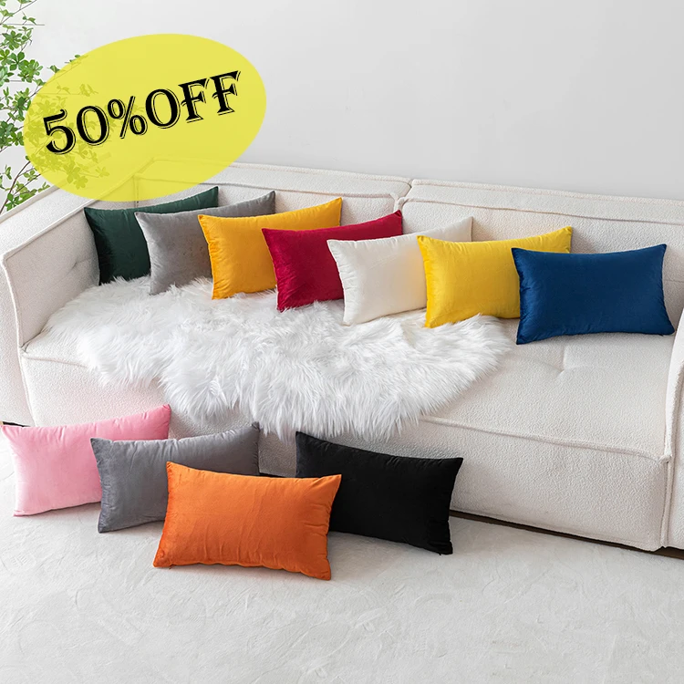 Promotion 12*20 Inch Geometric Velvet Lumbar Pillow Cover Soft Square Cushion for Sofa Couch Chair Woven Solid Pattern in Stock