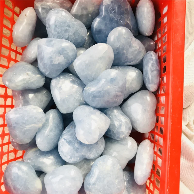 Wholesale natural small size  blue calcite crystal hearts blue celestite heats for gifts