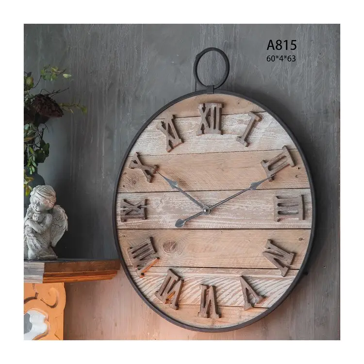 Retro Antique Old Fashioned Ornament Industrial Home Decoration Solid Wood Wall Clock