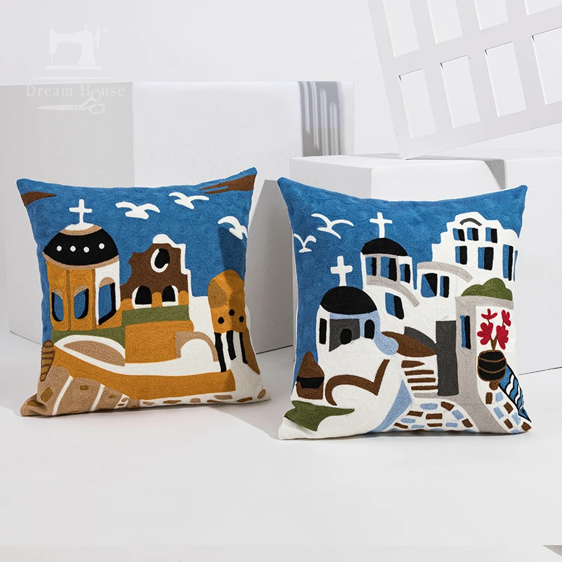 New arrival Mediterranean sea elements cushion covers lighthouse sea birds embroidery throw pillow case 45*45 cm home decor DZH