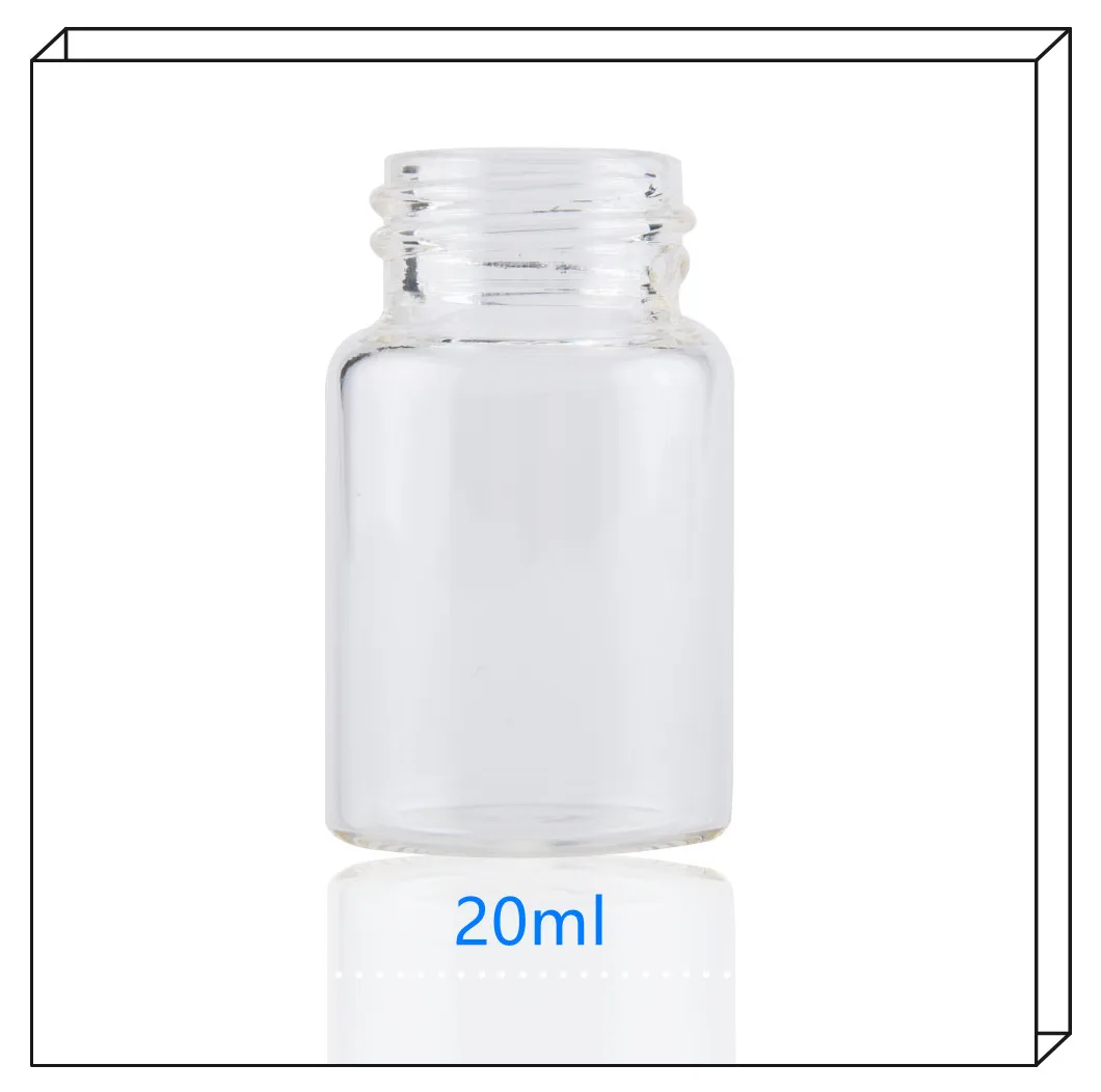 Laboratory sample packaging glass container 20ml clear glass vial with PE plastic cover