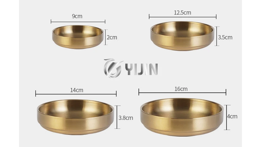 Korean style silver gold double layer small appetizer kimchi soup rice serving bowl stainless steel sauce dish