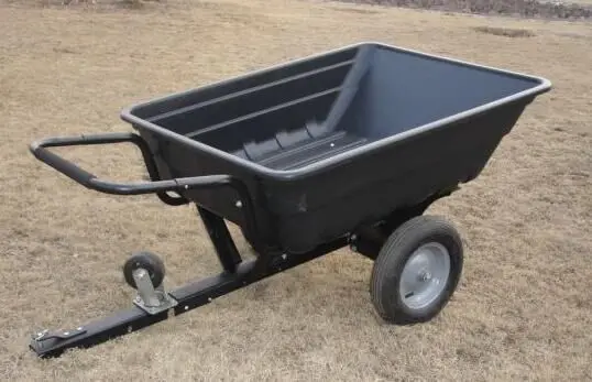 BLACK AGRICULTURE TOW and PUSH POLY CART ON FARM  trailer cart
