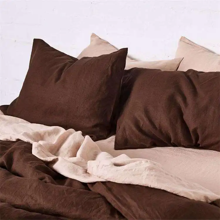 High-end Soft Flax Bedding Love Chocolate Brown Flax French Stone Washed Linen Bedding Duvet Cover