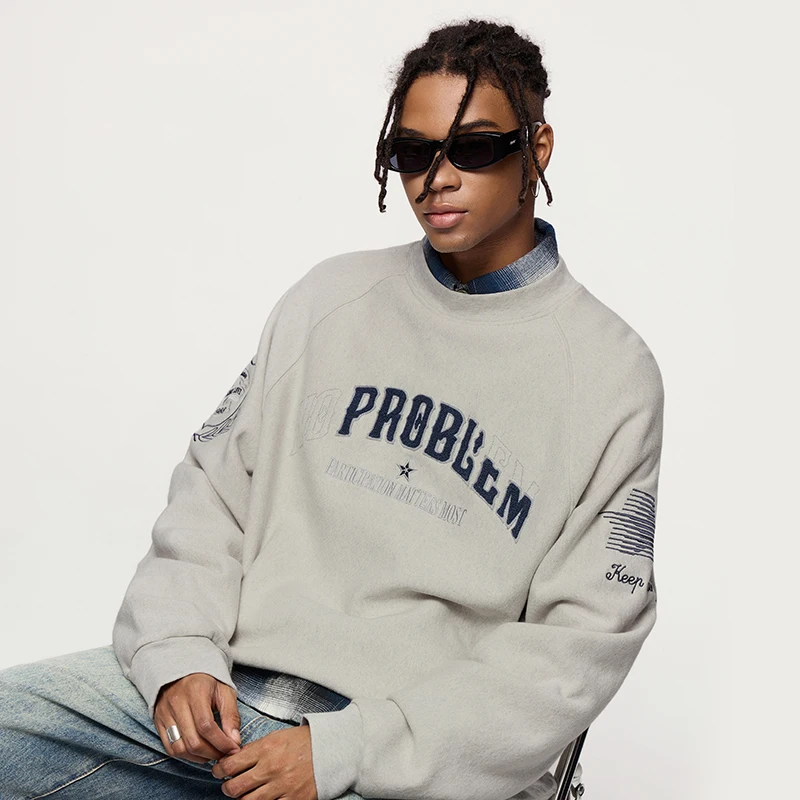 INFLATION 100% cotton Custom 450 GSM ReverseWeave Oversized Sweatshirt Men Vintage Embroidery Unisex Men Hooidie Sweatshirt
