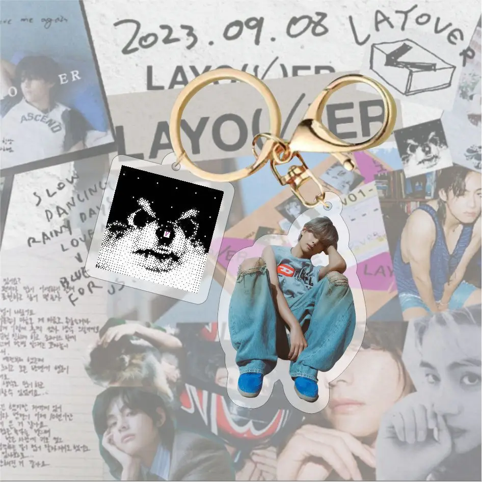 KPOP Kim Tae Hyung Keychain V Solo Album LayoVer HD Figure Pendant Keychain Keyring Bag Decor Accessories Fans Collection Gift