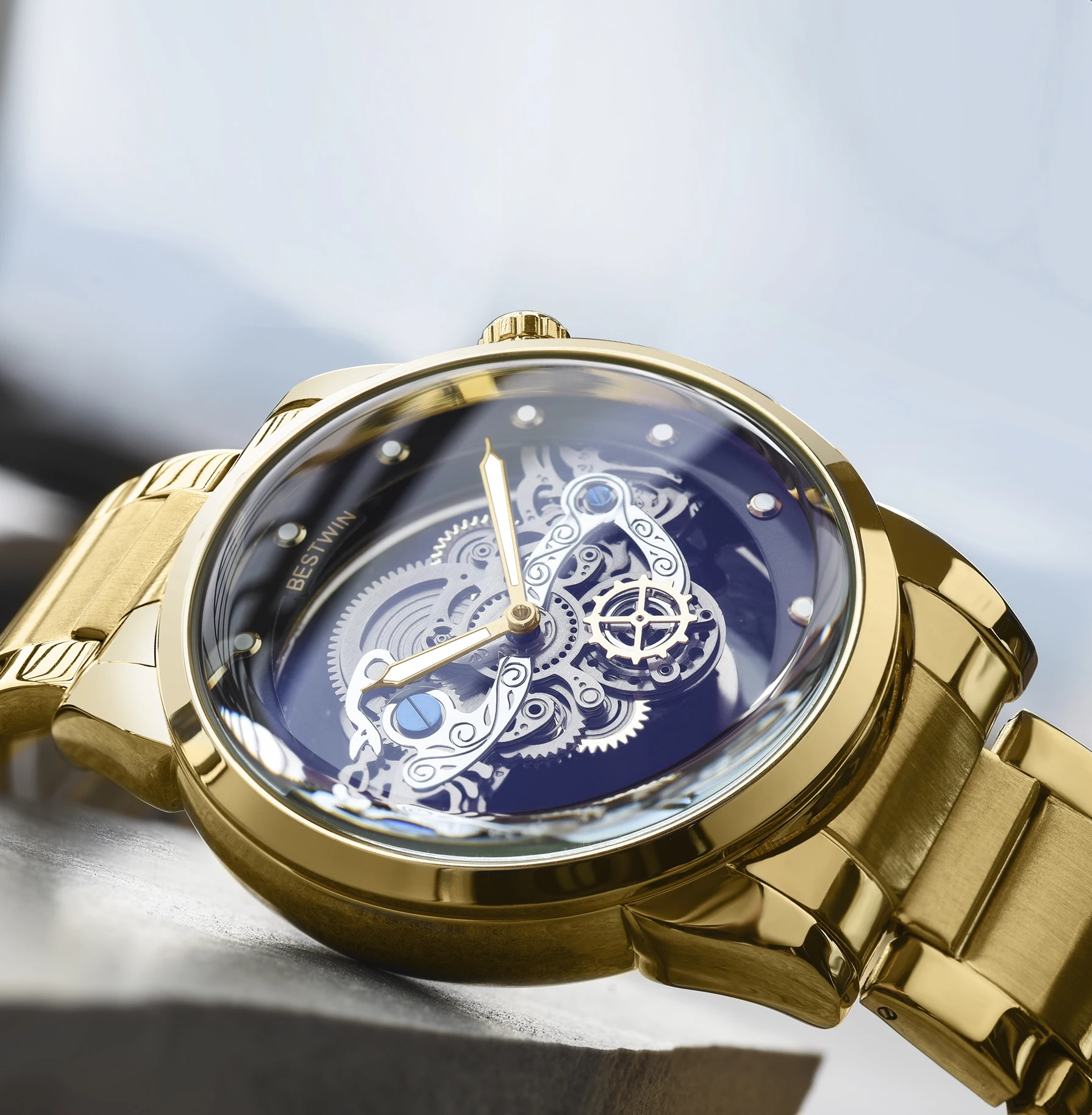 NEW BESTWIN Top Brand Luxury Fashion Sport Watch Men Gold Wrist Watches Man Clock Casual Chronograph Wristwatch