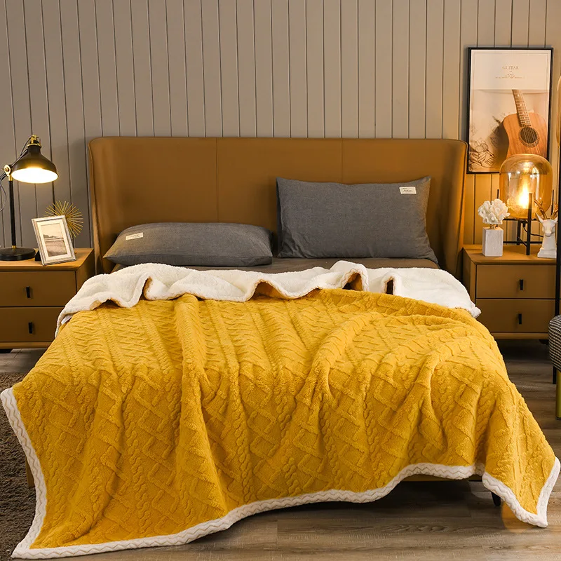 Large Double-Sided Milk Fleece Blanket Custom Weight Plaid Style Modern and Colorful Nap Cover Quilt Thickened Warm